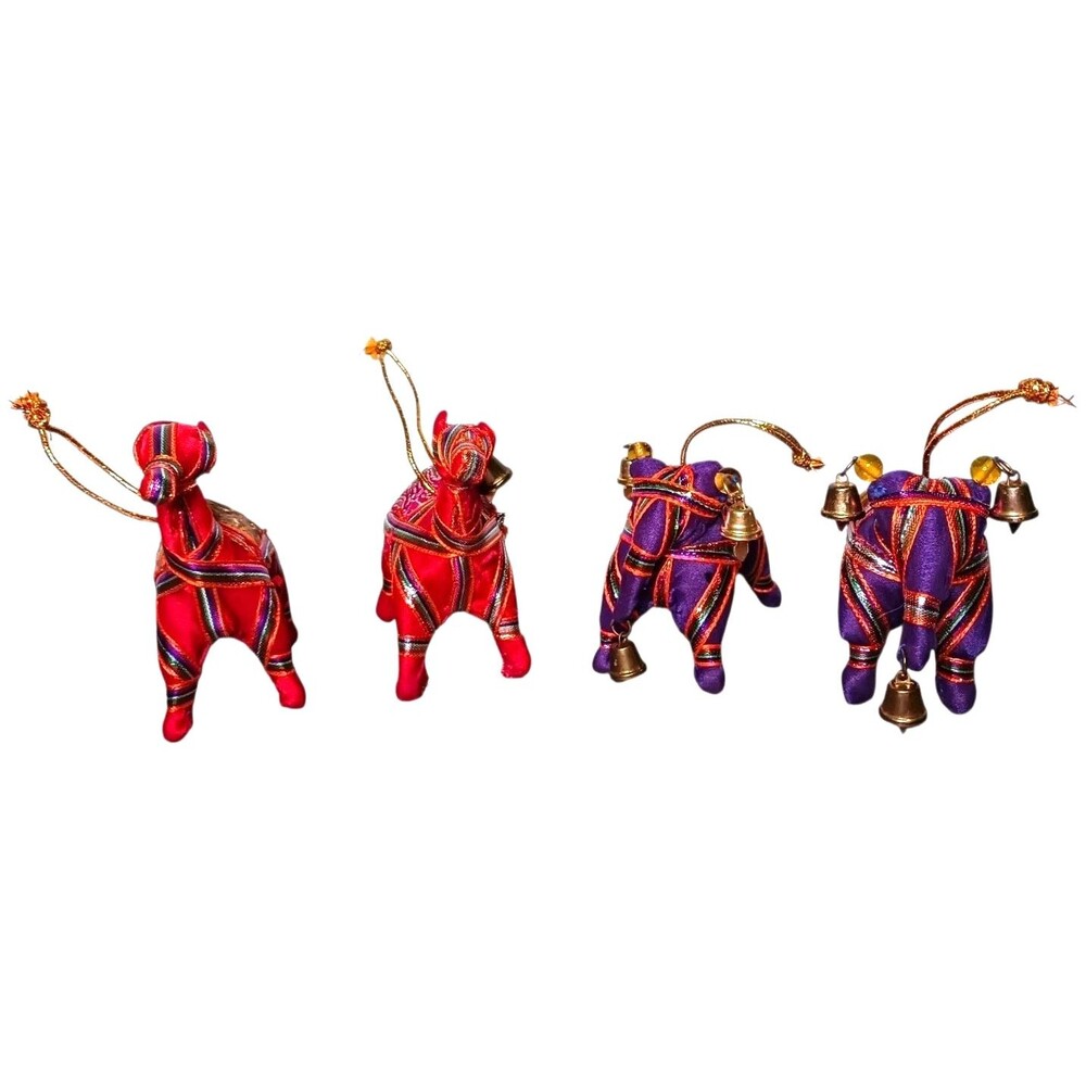 Vtg Rajasthani Indian Elephant Camel Figures Lot Fabric Ornaments Vibrant Colors